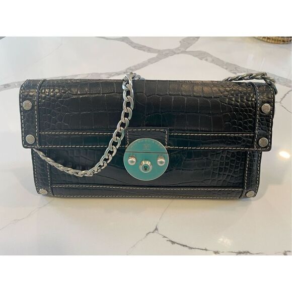 Michael Kors Vintage Crocodile Leather Black Chain Shoulder Flap Purse - Picture 1 of 11
